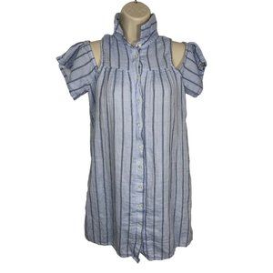 WHITE CROW Women's Cold Shoulder Button Up Blue Tunic 100% Cotton Size Small
